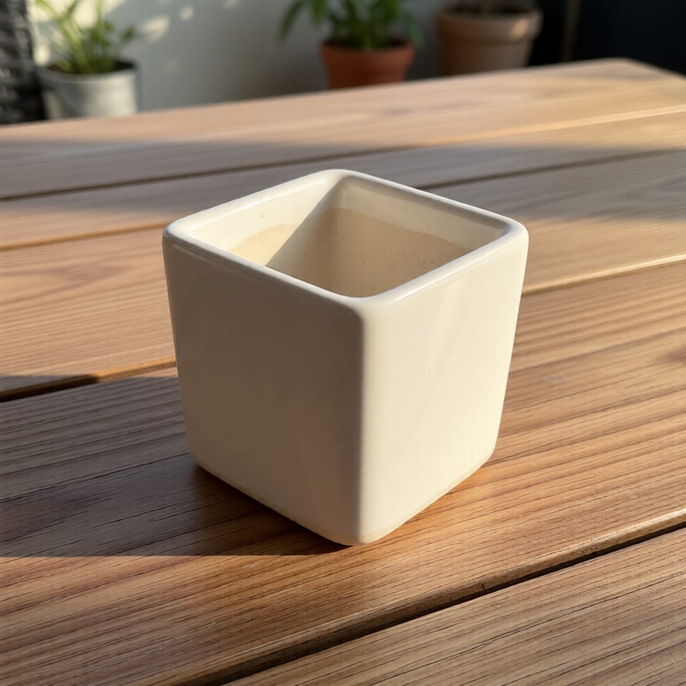 4 Inch White premium Square Ceramic Pot