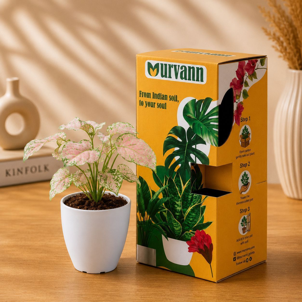 Syngonium Pink in 4 Inch White Premium Orchid Round Plastic Pot - in Premium Gifting Box