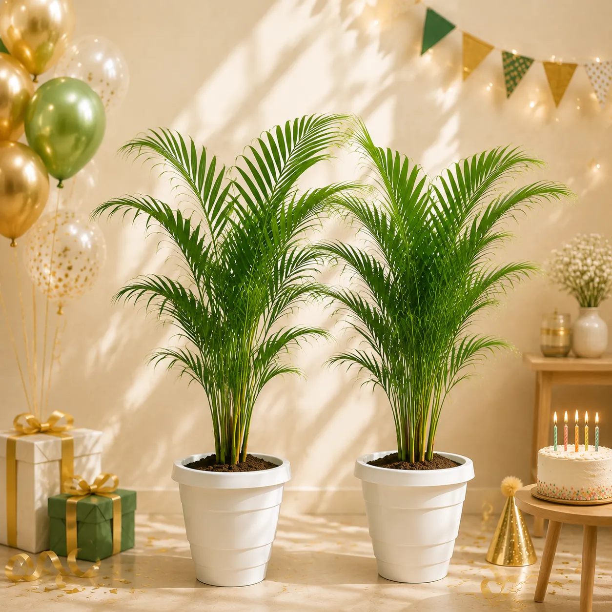 Areca Palm Celebration Pack- Set of 2 - Areca Palm in 8 Inch White Classy Pots
