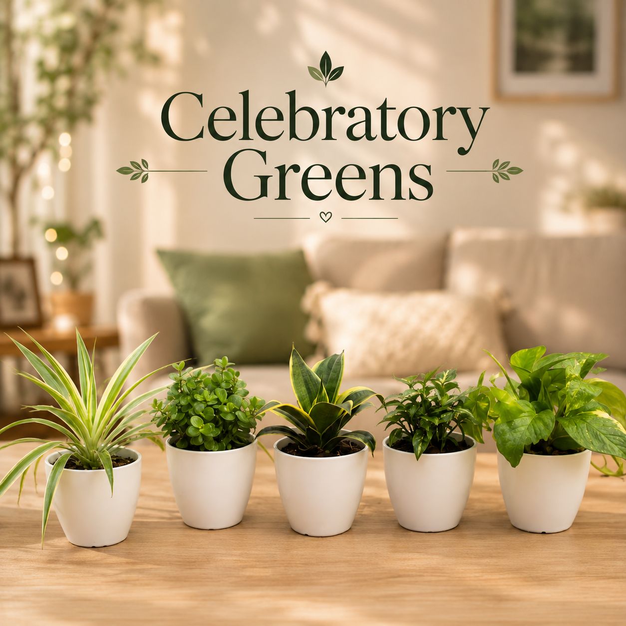Home Refresh Greens - Set of 5 - Snake, Money Plant, Syngonium, Jade & Spider in 4 Inch Orchid Plastic Pots