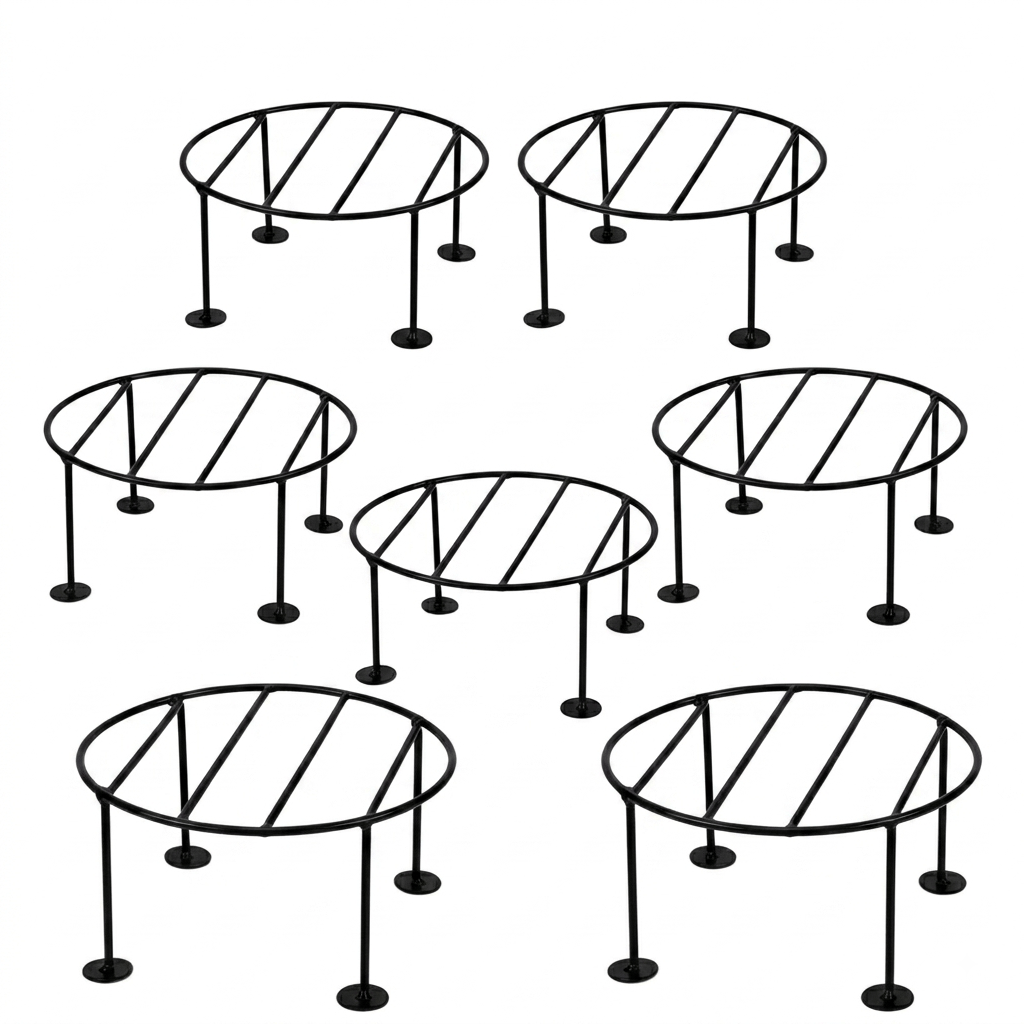 Set of 8 - 8 x 8 x 4 Inch Black Round Planter Stand