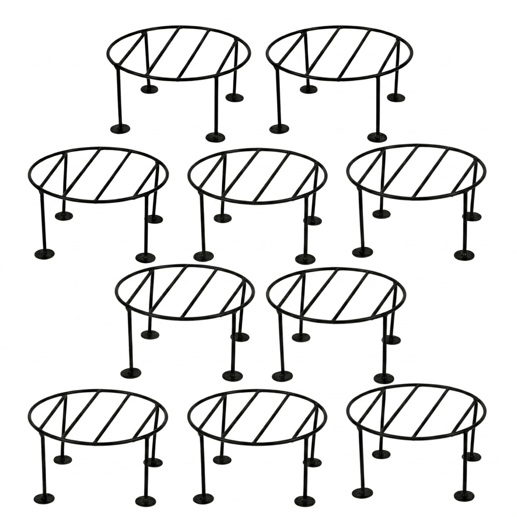 Set of 10 - 8 x 8 x 4 Inch Black Round Planter Stand | Anti Rust Powder Coated | Round Planter Stand for Living Room, Outdoor & Indoor Plants - 10 Pcs