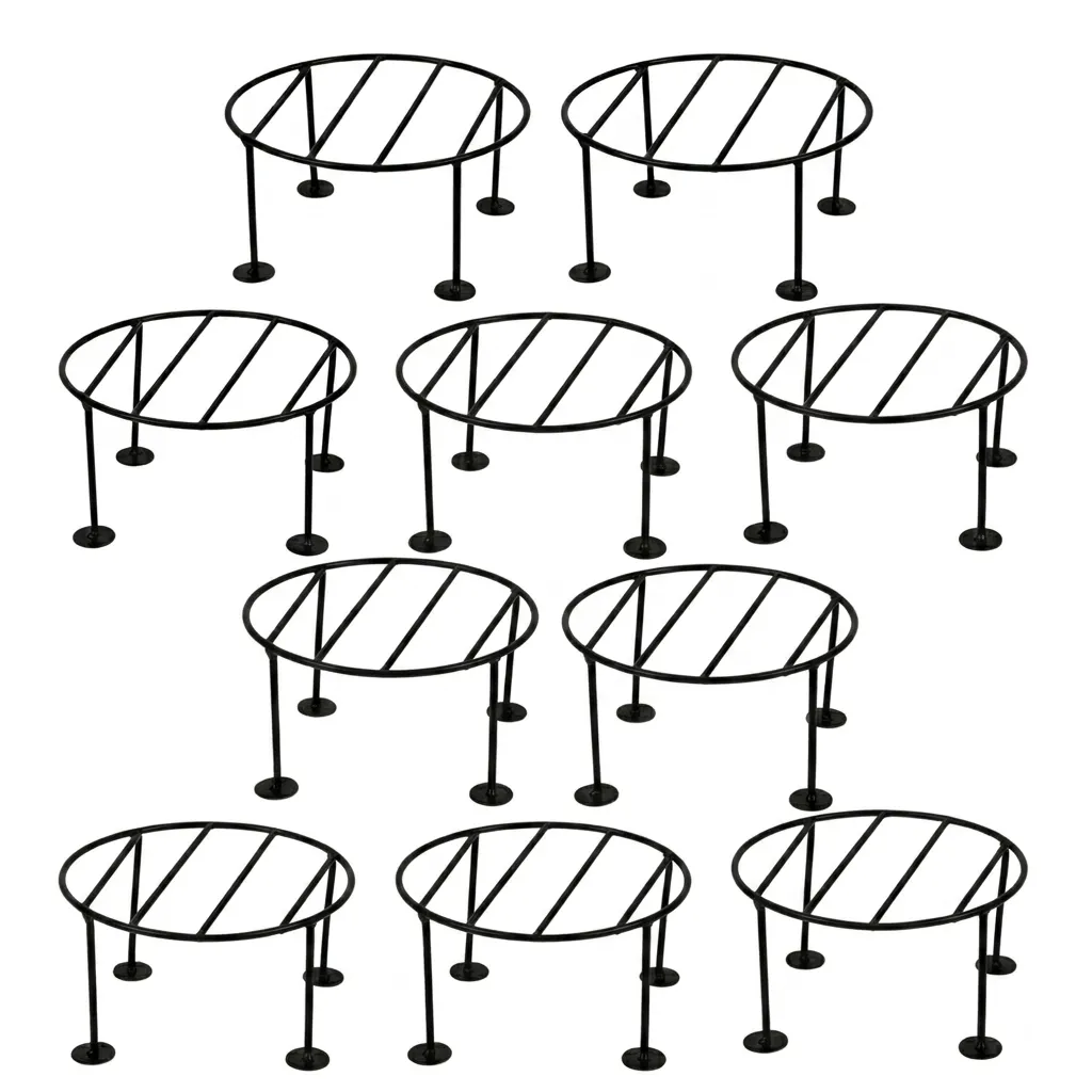 Set of 10 - 8 x 8 x 4 Inch Black Round Planter Stand | Anti Rust Powder Coated | Round Planter Stand for Living Room, Outdoor & Indoor Plants - 10 Pcs