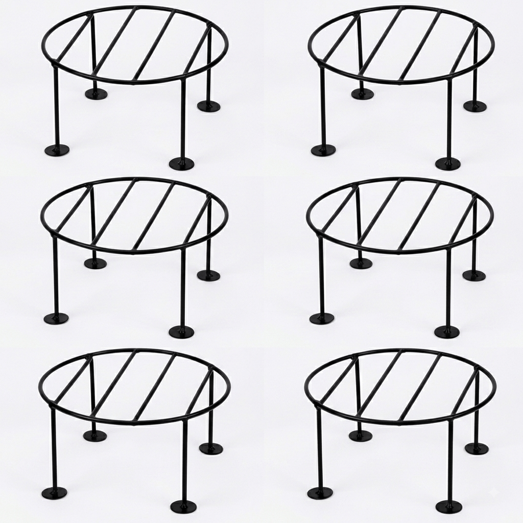 Set of 6 - 8 x 8 x 4 Inch Black Round Planter Stand | Anti Rust Powder Coated | Round Planter Stand for Living Room, Outdoor & Indoor Plants - 6 Pcs