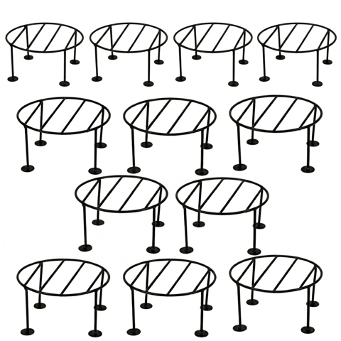 Set of 12 - 8 x 8 x 4 Inch Black Round Planter Stand
