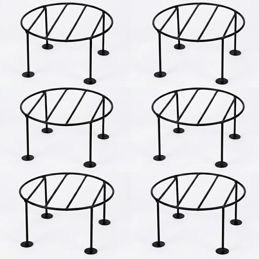 Set of 6 - 8 x 8 x 4 Inch Black Round Planter Stand | Anti Rust Powder Coated | Round Planter Stand for Living Room, Outdoor & Indoor Plants - 6 Pcs