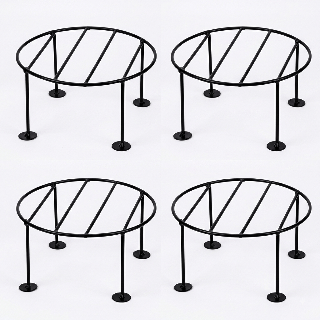 Set of 4 - 8 x 8 x 4 Inch Black Round Planter Stand
