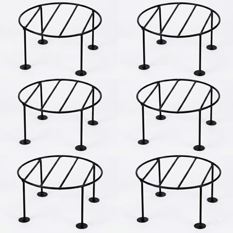 Set of 6 - 8 x 8 x 4 Inch Black Round Planter Stand | Anti Rust Powder Coated | Round Planter Stand for Living Room, Outdoor & Indoor Plants - 6 Pcs