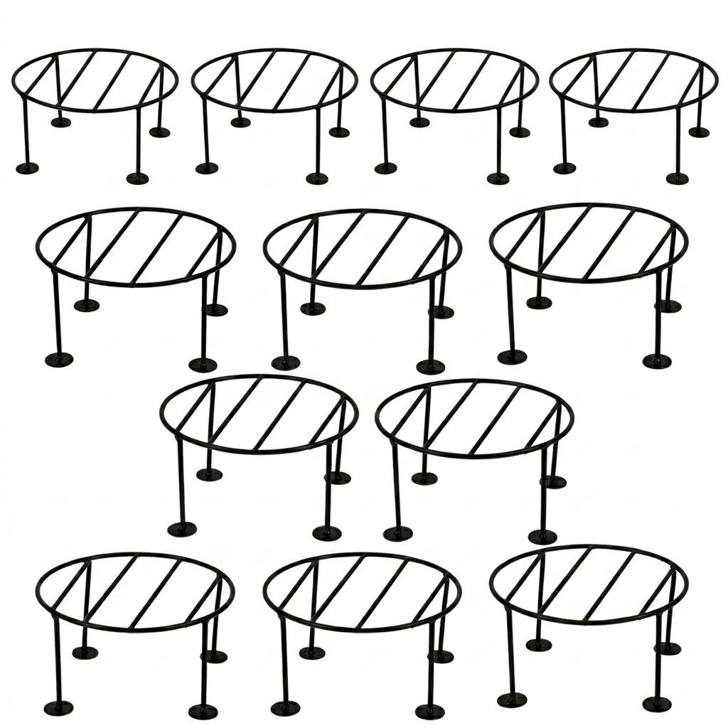 Set of 12 - 8 x 8 x 4 Inch Black Round Planter Stand