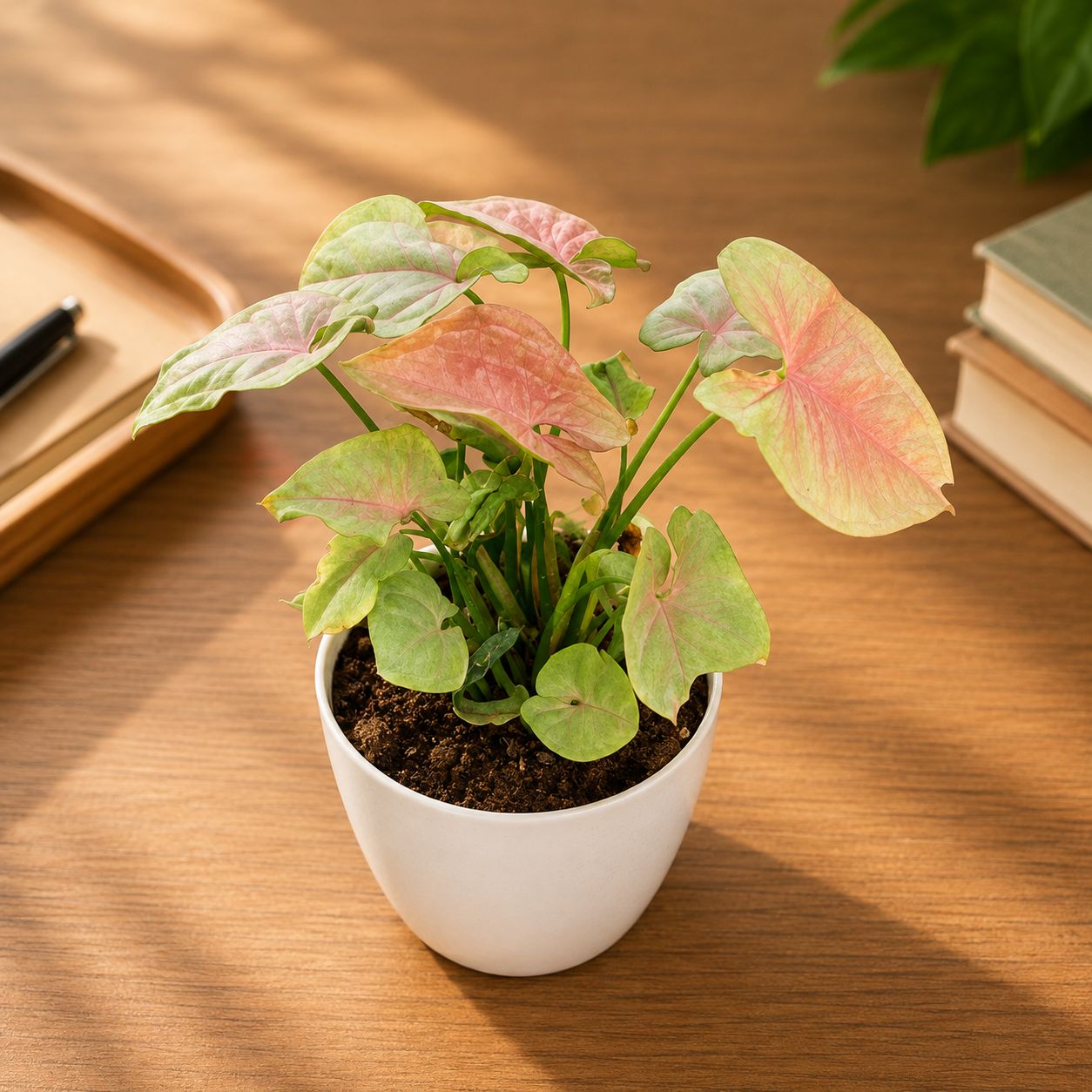 Syngonium Pink in 4 Inch White Premium Orchid Round Plastic Pot