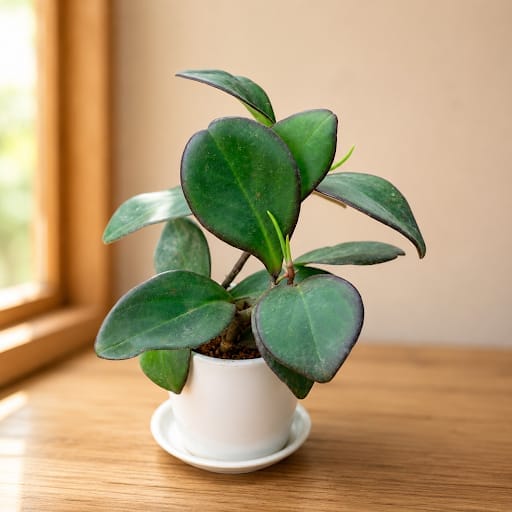 Peperomia / Radiator Black in 4 Inch Classy White Cup Ceramic Pot with Tray