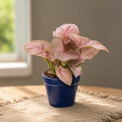Syngonium Pink in 4 Inch Classy Glass Ceramic Pot (any colour)