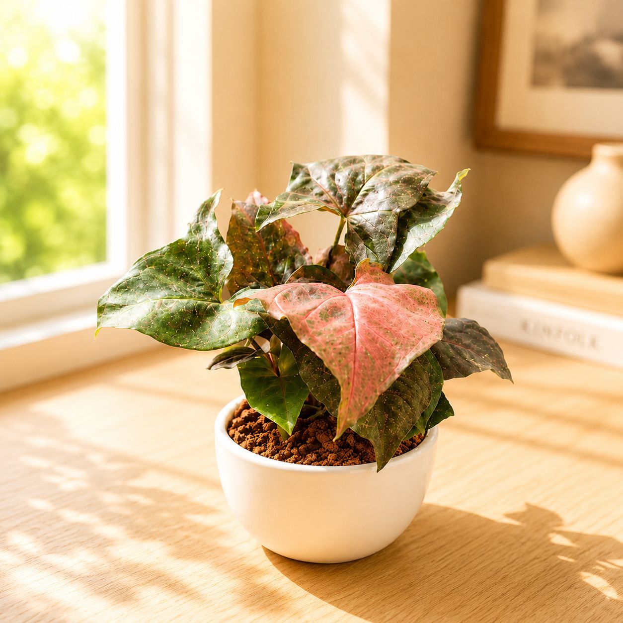 Black Syngonium in 4 Inch White Cylindrical Ceramic Pot