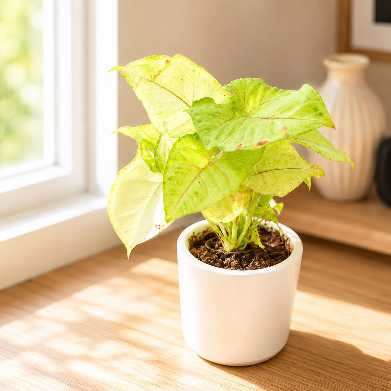 Syngonium Green Large Leaves in 4 Inch Classy Cup Ceramic Pot (any colour)
