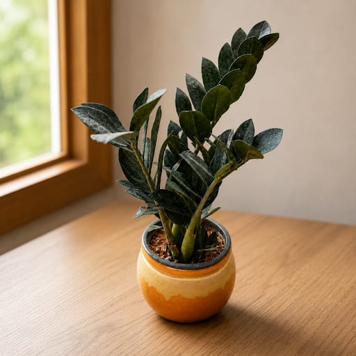 Gift Ready - Black Zz Plant in 5 Inch Classy Matki Designer Ceramic Pot (any design & colour)