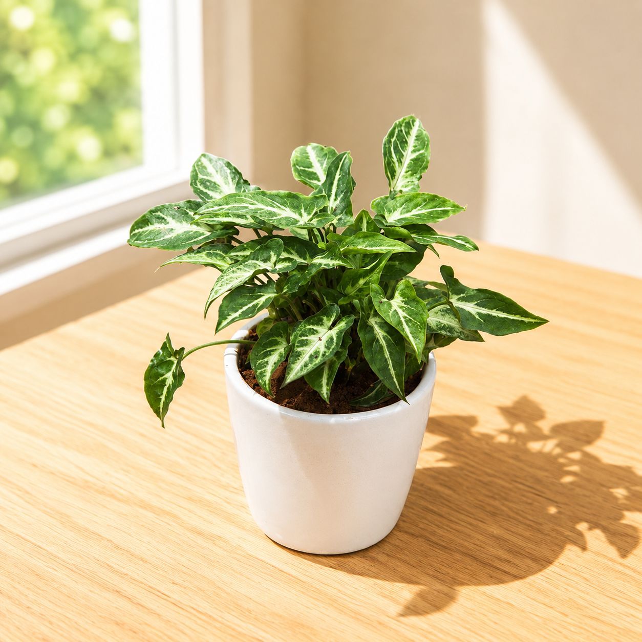 Syngonium Green White in 4 Inch White cup ceramic Pot