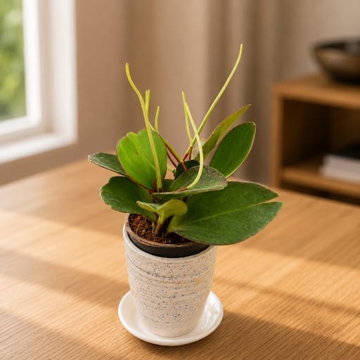 Peperomia / Radiator Plant (Any Colour) in 5 Inch White Cup Designer Ceramic Pot With Tray