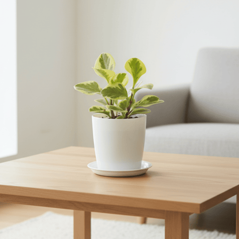 Gift Ready - Peperomia / Radiator Plant White-Green in 5 Inch White Premium Sphere Plastic Pot With Tray - Best Exotic Indoor Plant