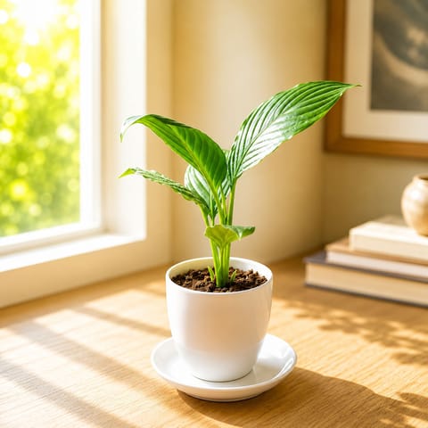 Gift Ready - Peace Lily in 5 Inch White Premium Sphere Plastic Pot with Tray - Best Air Purifying Indoor Plant