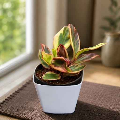 Peperomia / Radiator Plant Pink in 4 Inch White Premium Square Plastic Pot