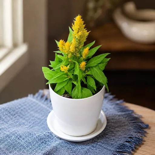 Cockscomb Yellow in 5 Inch White Premium Sphere Plastic Pot with Tray