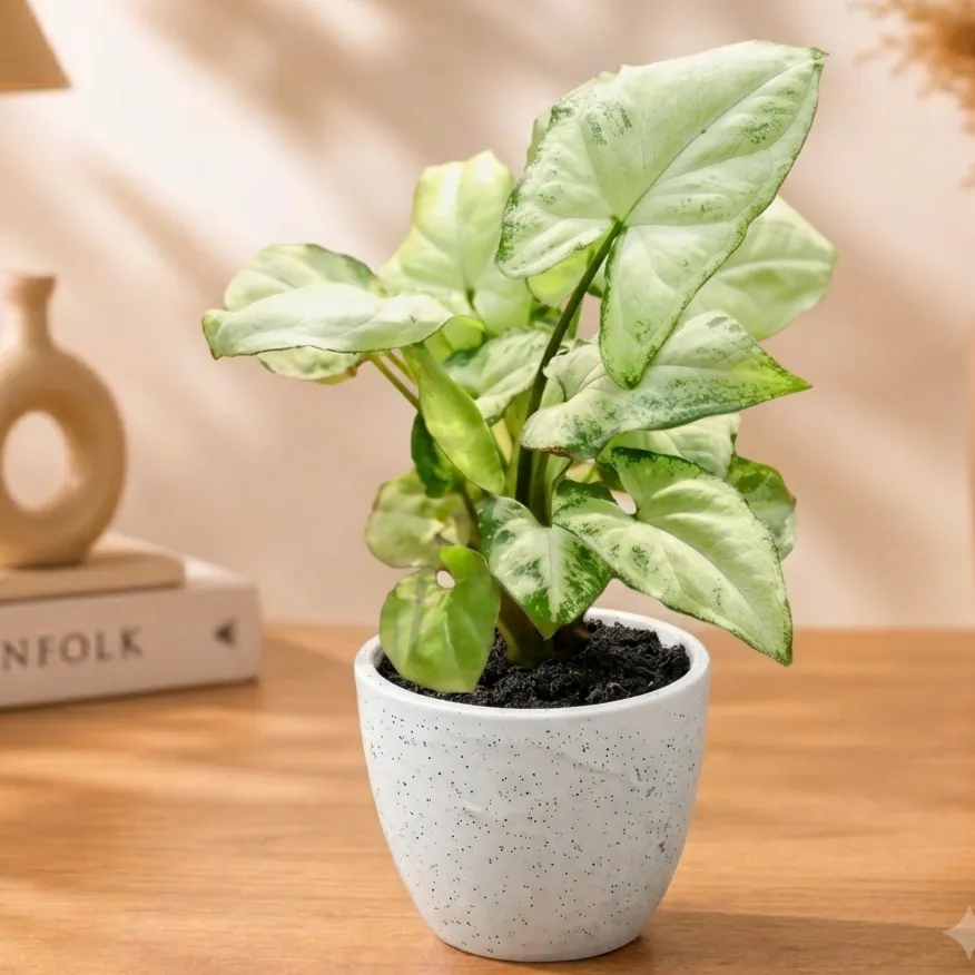 Gift Ready - Syngonium White in 4 Inch White Ceramic Pot (any design)