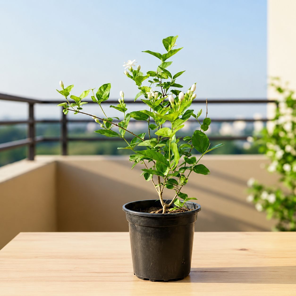 Motia / Mogra White in 6 Inch Black Nursery Pot