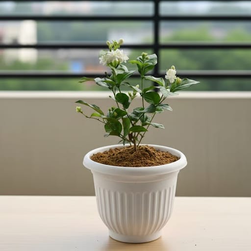 Mogra / Jasmine Pune in 8 Inch White Olive Plastic Pot