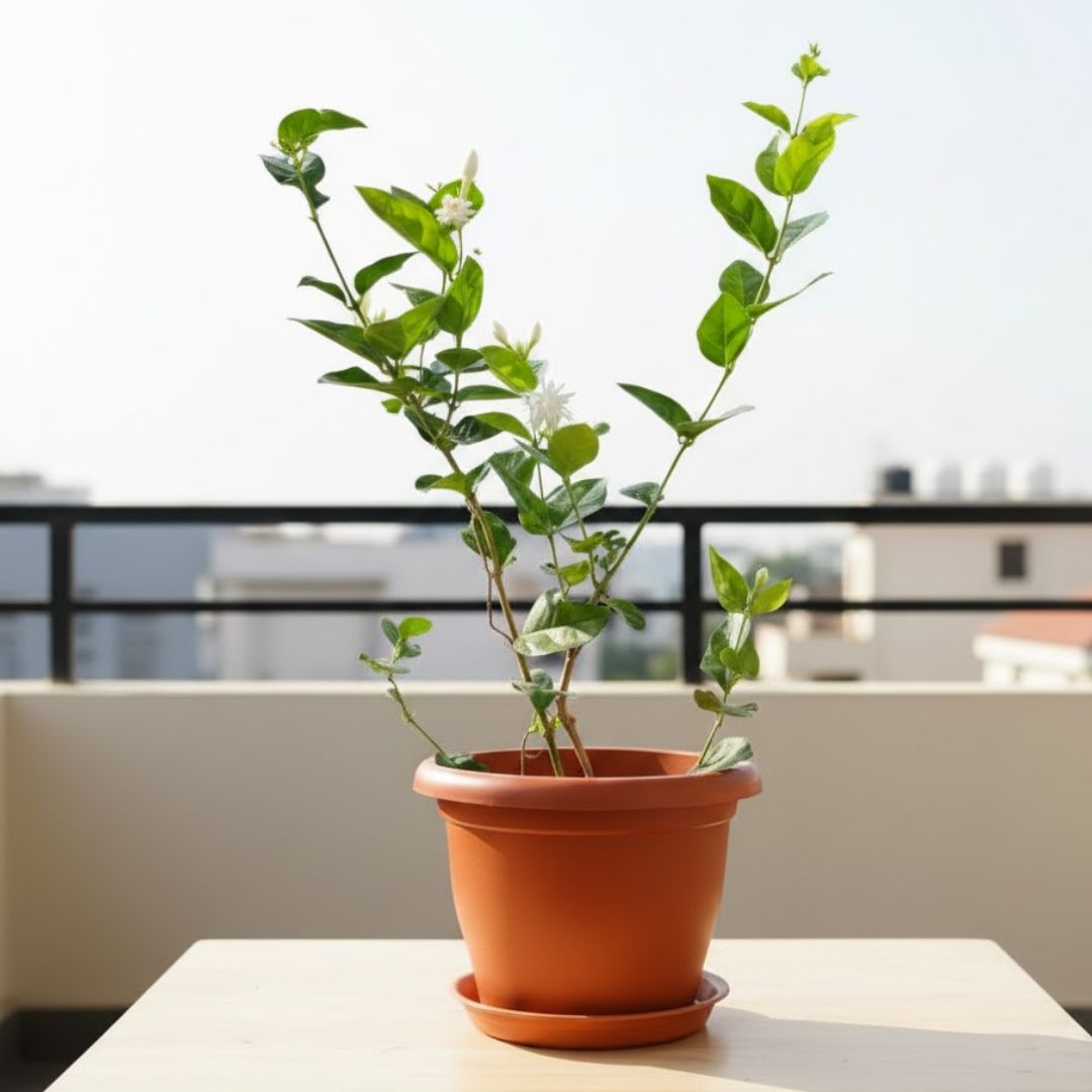 Mogra / Malga in 7 Inch Classy Red Plastic Pot with Tray