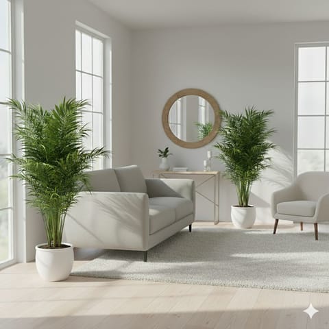 Living Decor Special - Set of 2 - Areca XL (4-5 Ft) in 10 Inch Classy White Matki Ceramic Pot