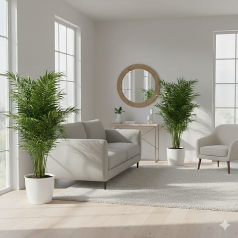 Living Decor Special - Set of 2 - Areca XL (4-5 Ft) in 14 inch White Sphere Plastic Pot