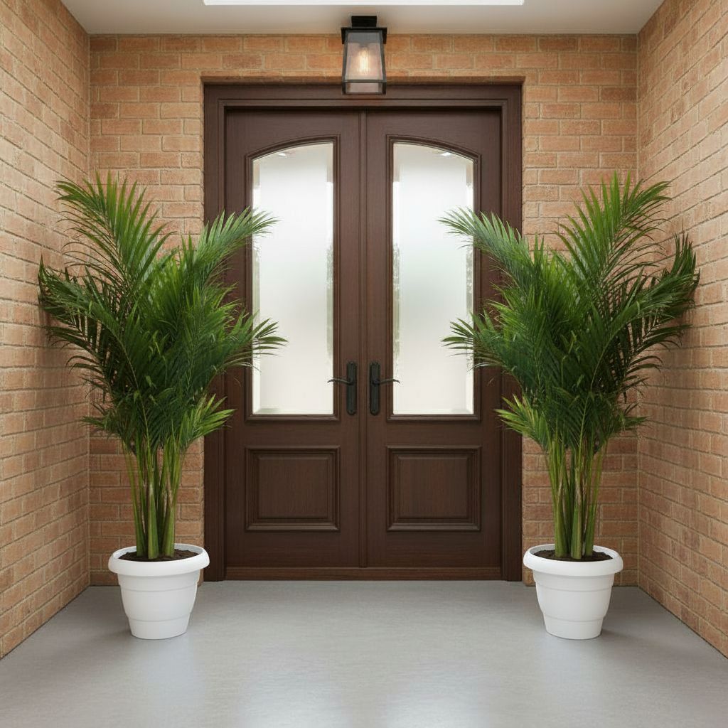 Set of 2 - Areca Palm (~ 4 Ft) in 12 Inch White Classy Plastic Pot