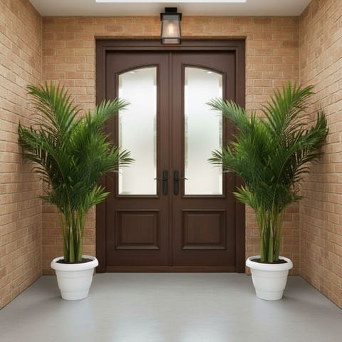 Set of 2 - Areca Palm (~ 4 Ft) in 12 Inch White Classy Plastic Pot