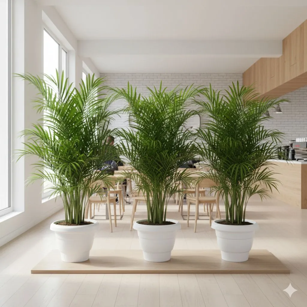 Set of 3 - Areca Palm (~ 4 Ft) in 12 Inch White Classy Plastic Pot