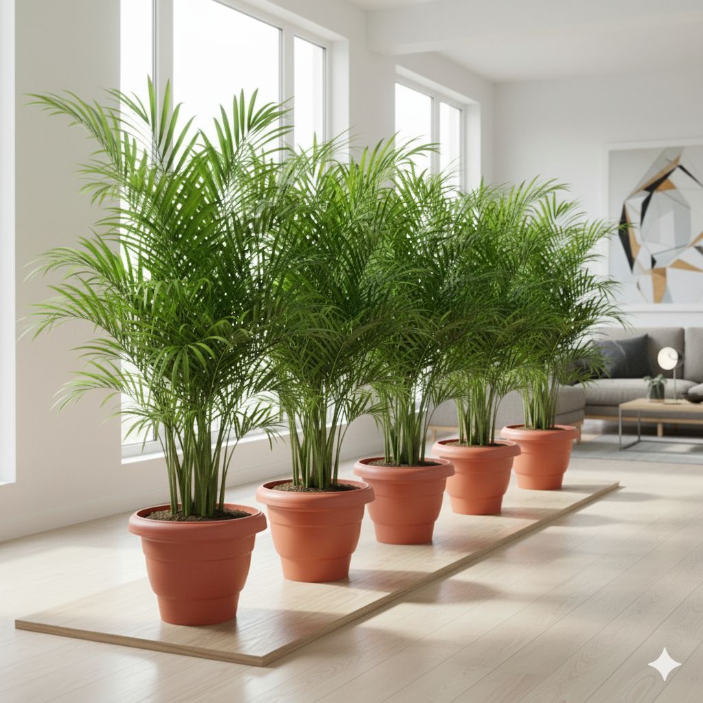 Insta Decor Special - Set of 5 - Areca XL (4-5 Ft) in 12 inch Classy Red Plastic Pot