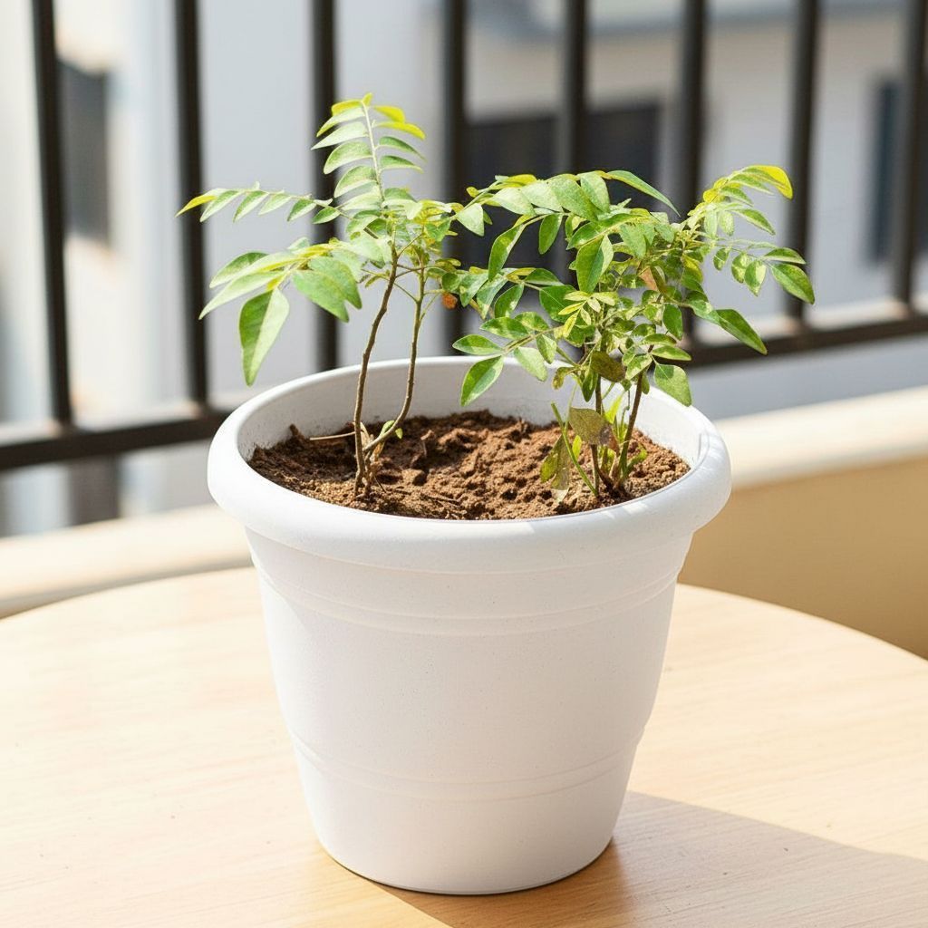 Curry Patta in 8 Inch White Classy Plastic Pot