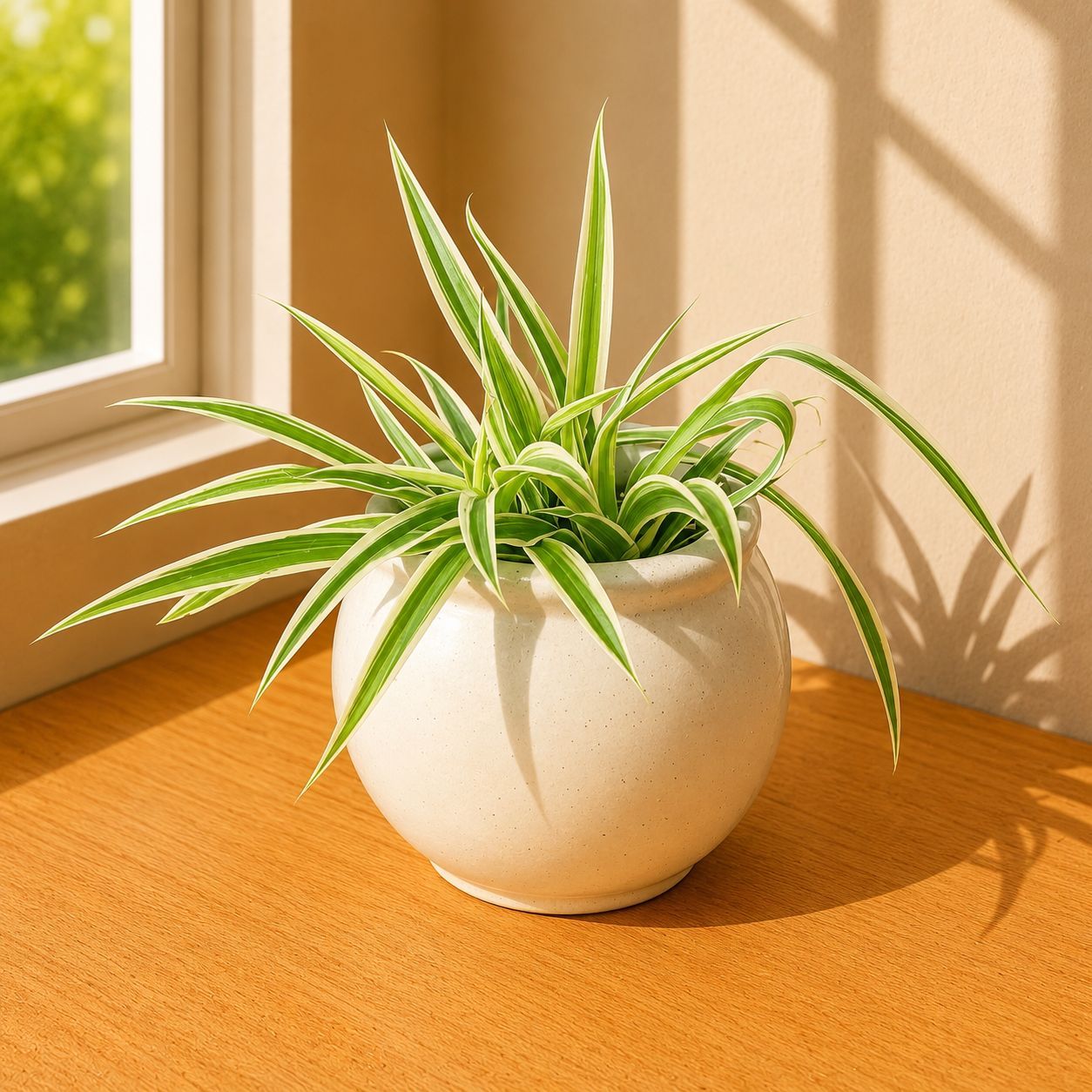Spider Plant in 5 Inch Matki Designer Ceramic Pot (Any Colour & Design)