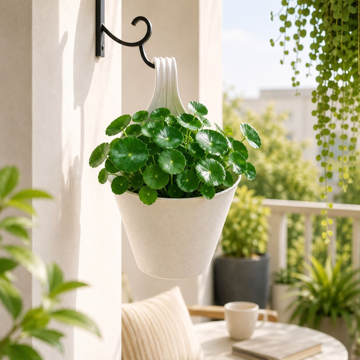 Two Brahmi Dollar / Pennywort in 8 Inch White Single Hook Hanging Plastic Pot