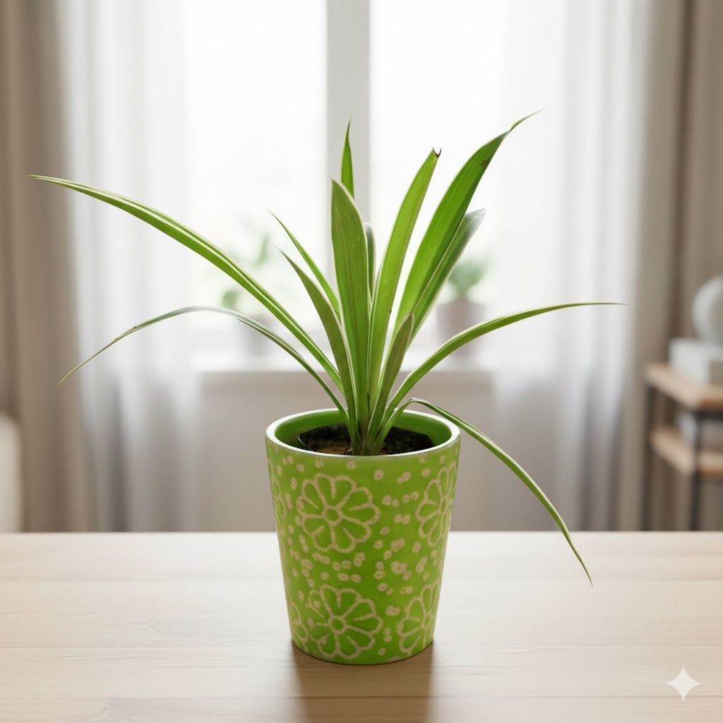 Spider in 4 inch Green Floral Designer Taper Ceramic Pot