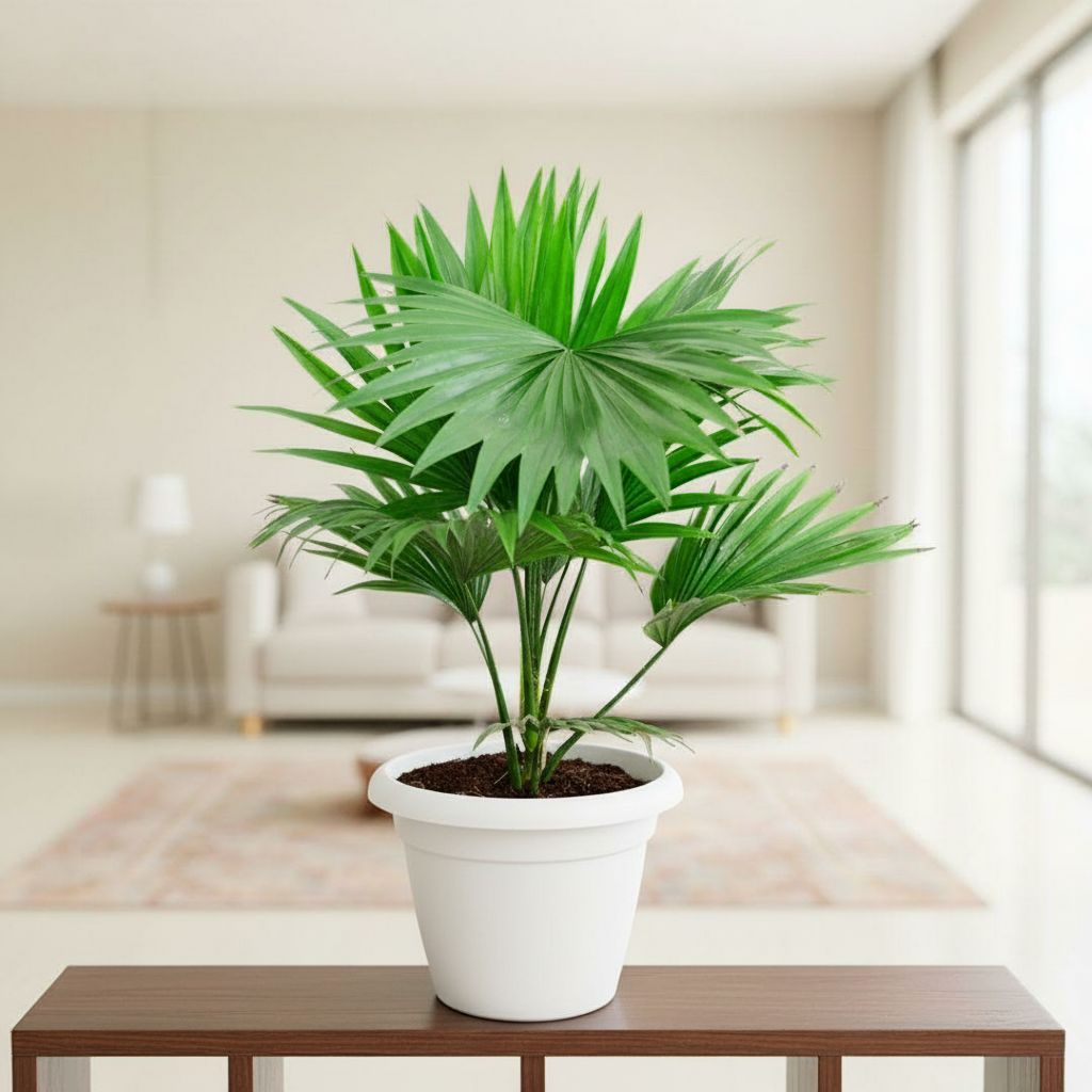 China / Fan Palm in 7 Inch White Classy Plastic Pot