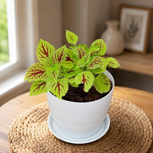 Coleus Color Blaze Golden Dreams in 5 Inch White Premium Sphere Plastic Pot with Tray