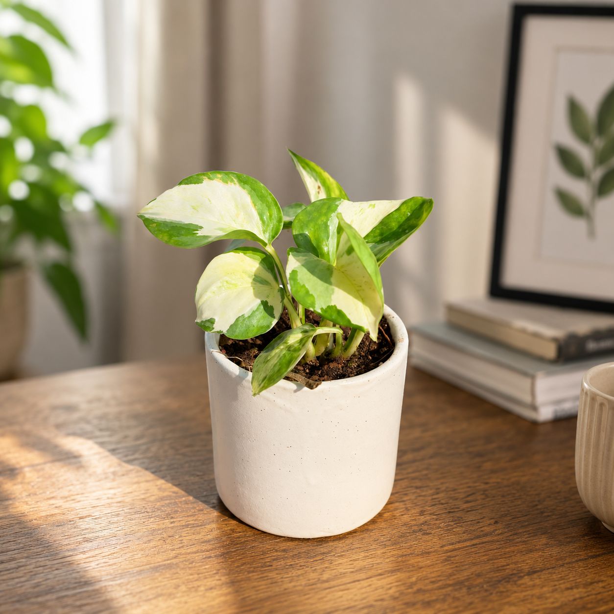 Gift Ready - Money Plant N'Joy in 4 Inch White Classy Cylindrical Ceramic Pot