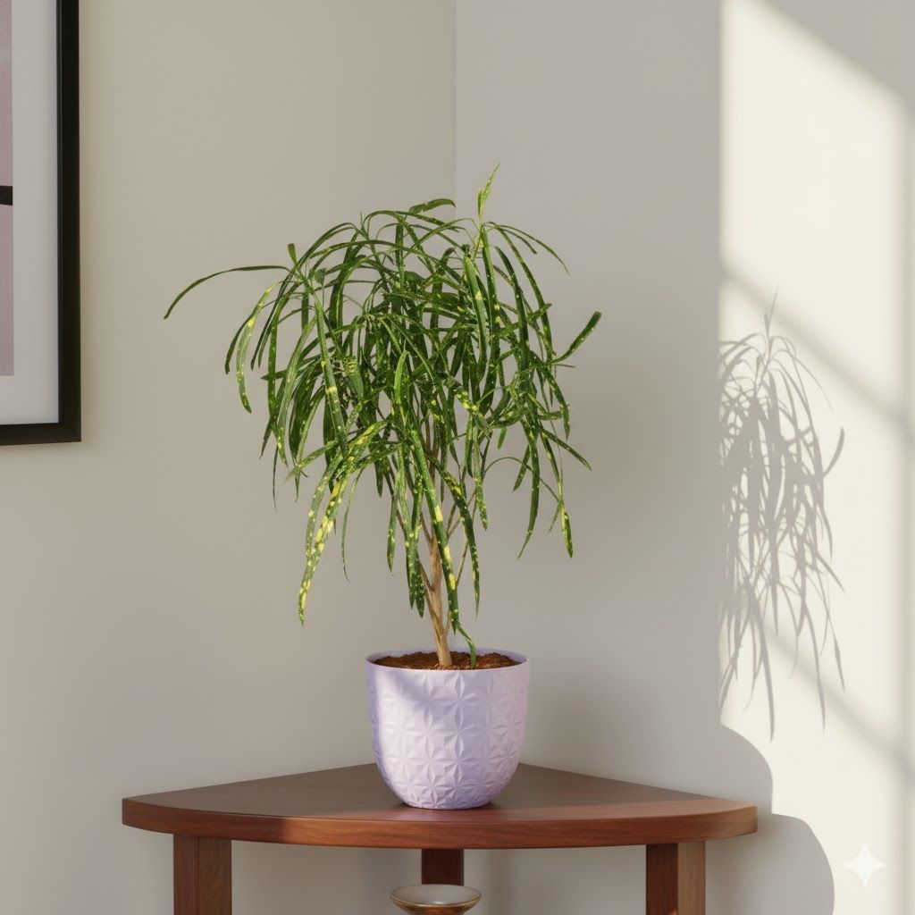 Gift Ready - Chironji Croton in 4 Inch Purple Leafora Premium Plastic Planter