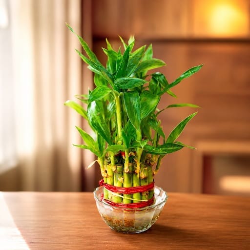 Lucky Bamboo Three Layer in Glass Bowl