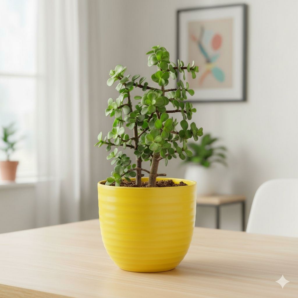 Gift Ready - Jade Pune in 4 Inch Yellow Avora Premium Plastic Planter - in Premium Gifting Box