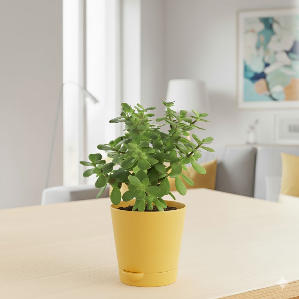 Jade Pune in 4 Inch Yellow Florence Self Watering Pot
