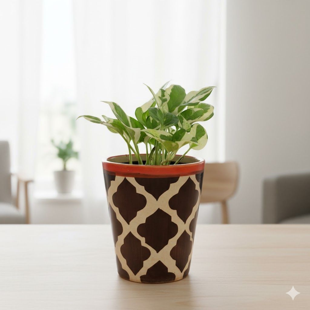 Money Plant N'Joy in 5 Inch Black Moroccan Designer Balti Shaped Ceramic Pot