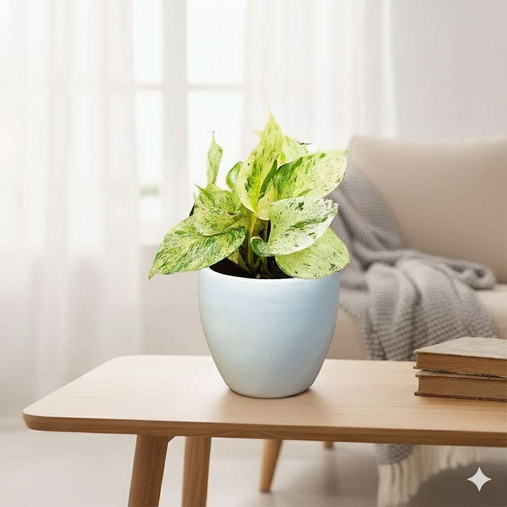 Money Plant Marble in 4 Inch White Classy Cup Ceramic Pot