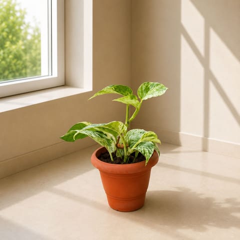 Money Plant Marble in 4 Inch Classy Red Plastic Pot