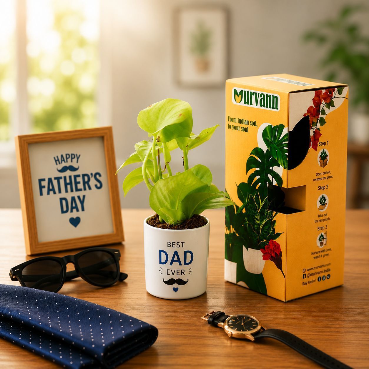 Money Plant Green in 4 Inch White Glossy Stem Pipe Ceramic Planter - Gift For Dad